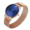 Women Metal Mesh Quartz Watch with Non-scale Dial - Black Shell Blue Surface
