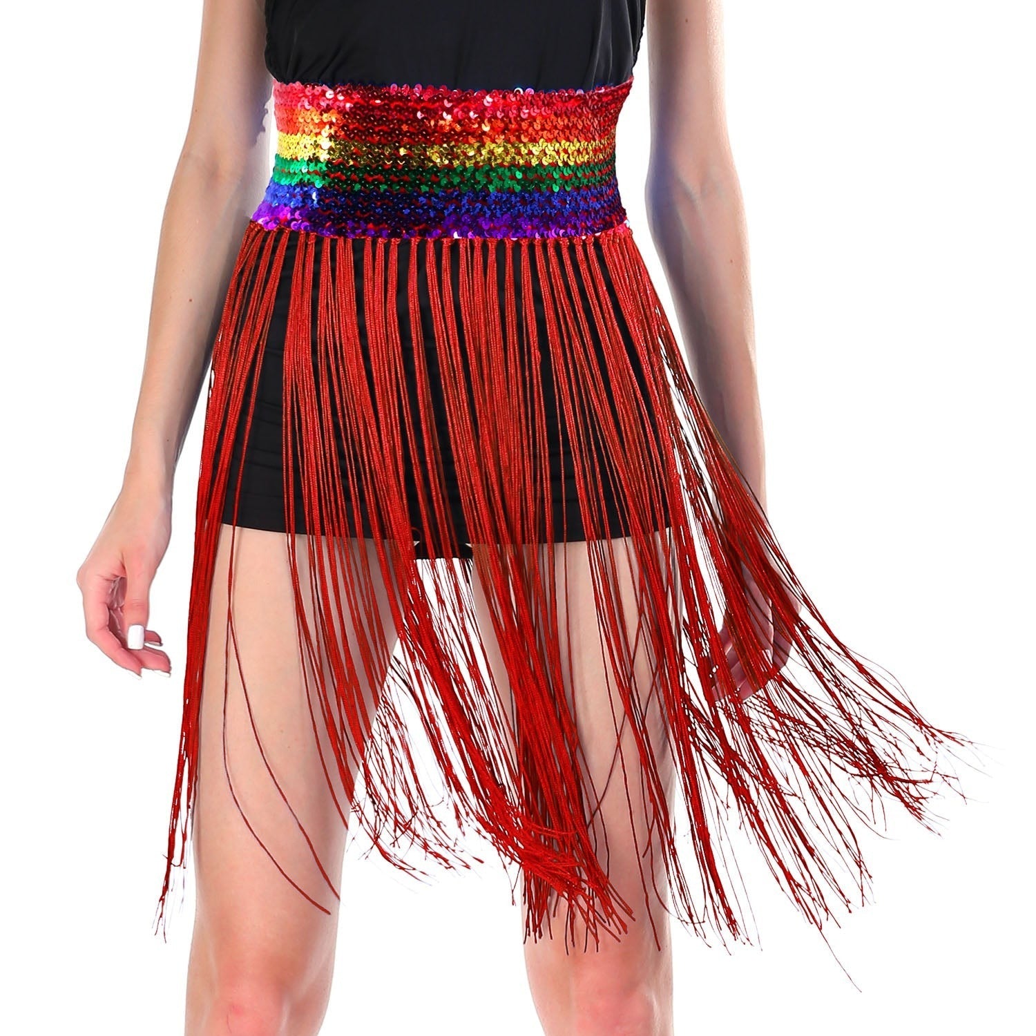 Sequin Belt w/Fringe Skirt Belly Dance Dancer Costume Party - Rainbow