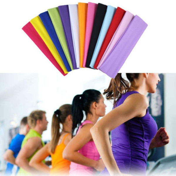 PLAIN HEADBAND Elastic Stretch Sports Yoga Hair Band Unisex 8cm Wide Wrap - Purple