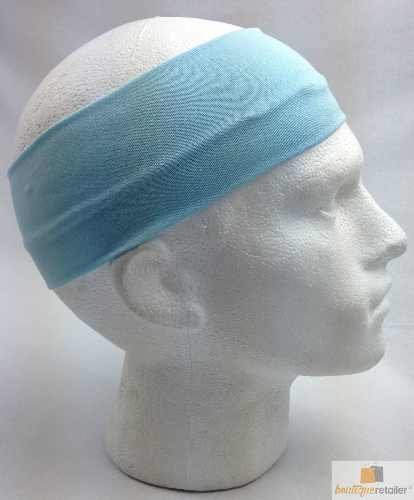 PLAIN HEADBAND Elastic Stretch Sports Yoga Hair Band Unisex 8cm Wide Wrap - Sky Blue