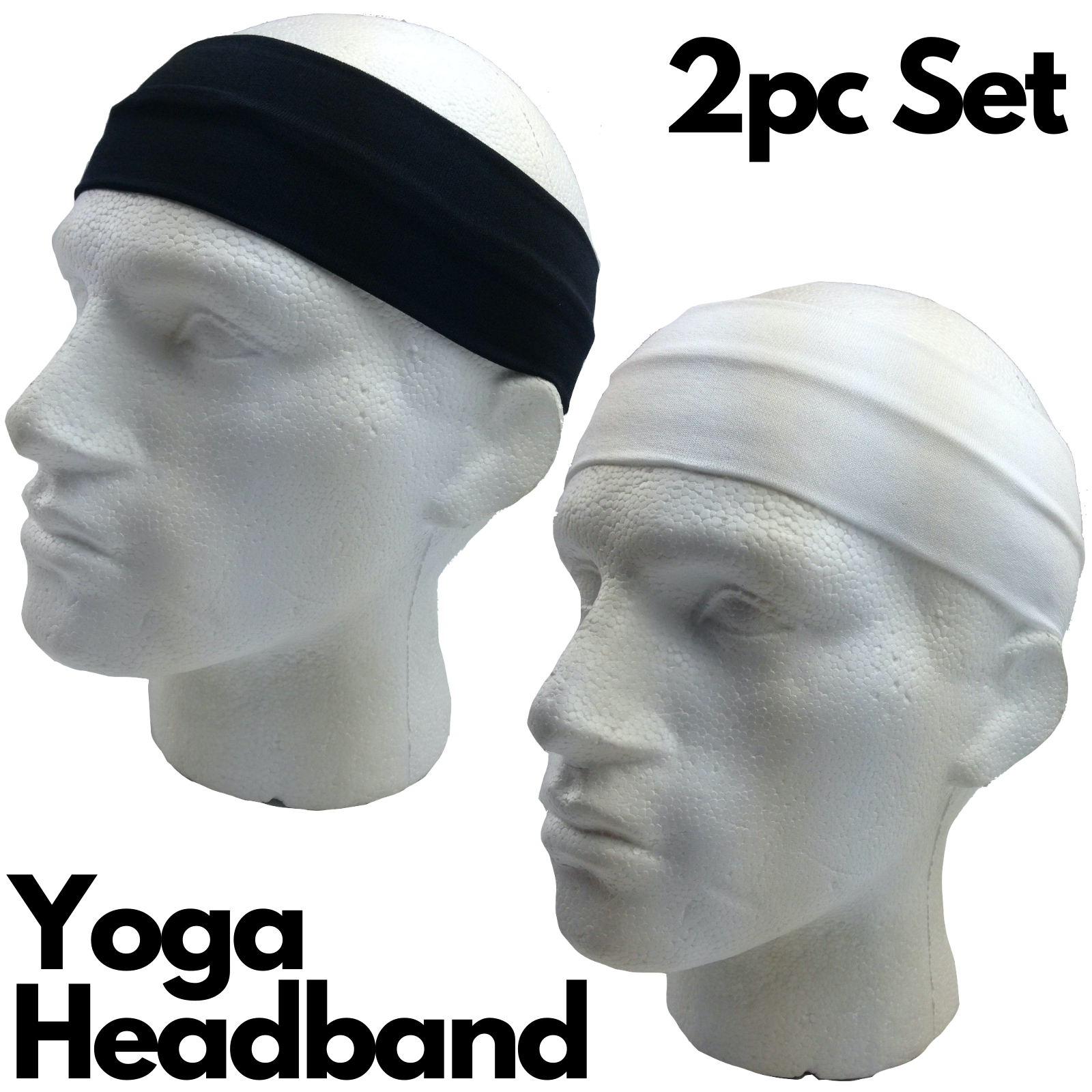 2pc Set Plain Headband Elastic Stretch Sports Yoga Hair Band Unisex Wide Wrap