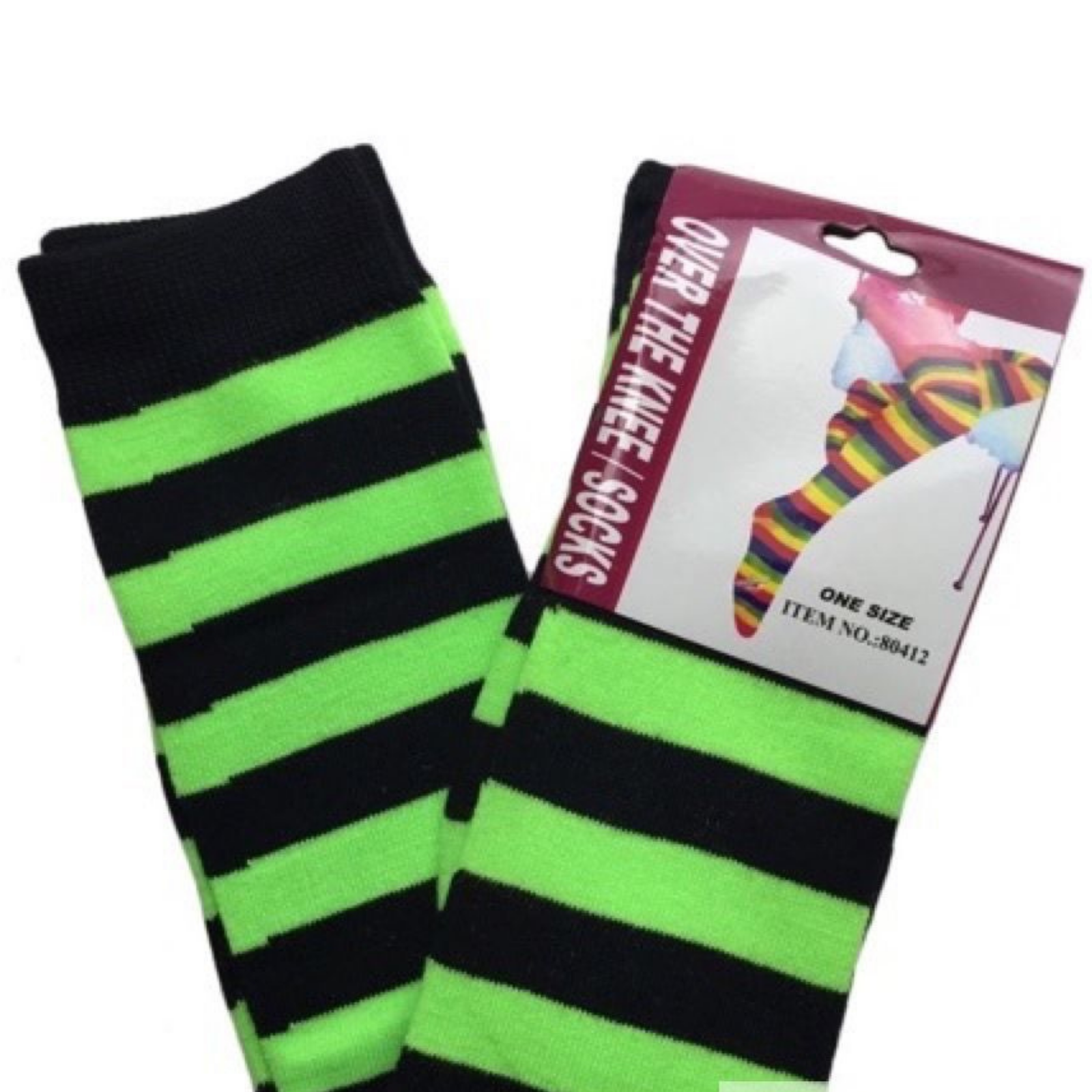 OVER THE KNEE SOCKS Plain Striped High Thigh Ladies Long Womens Stripey Stocking - Green/Black