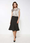 Womens Fluted 3/4 Length Below Knee Skirt Work Business - Black - 26