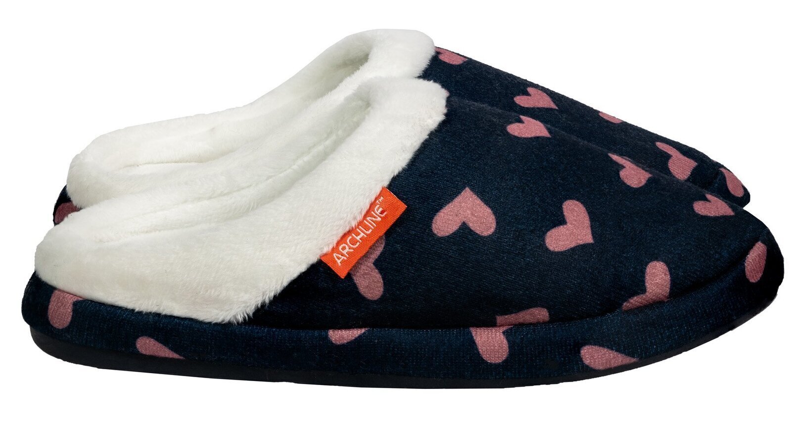 ARCHLINE Orthotic Slippers Slip On Scuffs Pain Relief Moccasins - Navy with Hearts - EUR 38 (Womens US 7)