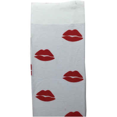 Stay Up OVER THE KNEE SOCKS Stockings Hosiery Party Costume Stockings - Lips (White/Red)