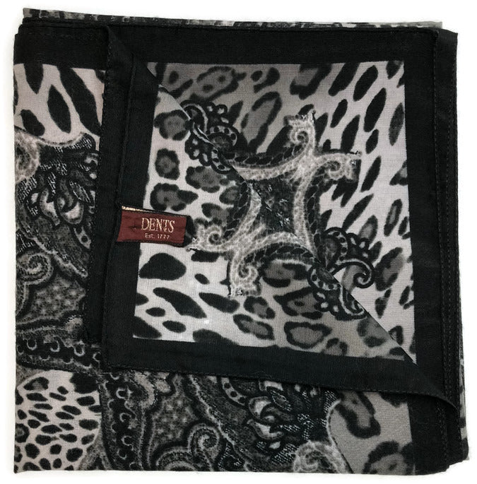 DENTS Ladies Animal Print & Paisley Scarf MADE IN ITALY Womens Warm Winter - Black