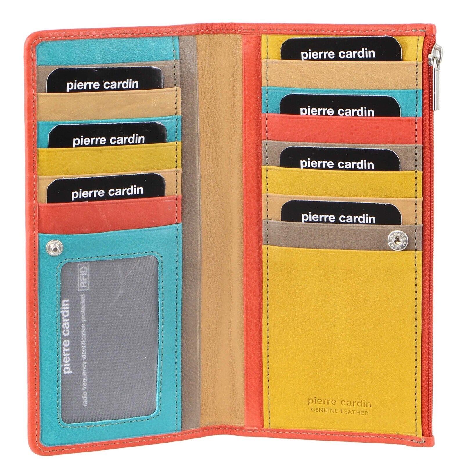 Pierre Cardin Italian Genuine Leather Ladies Wallet - Turquoise/Orange