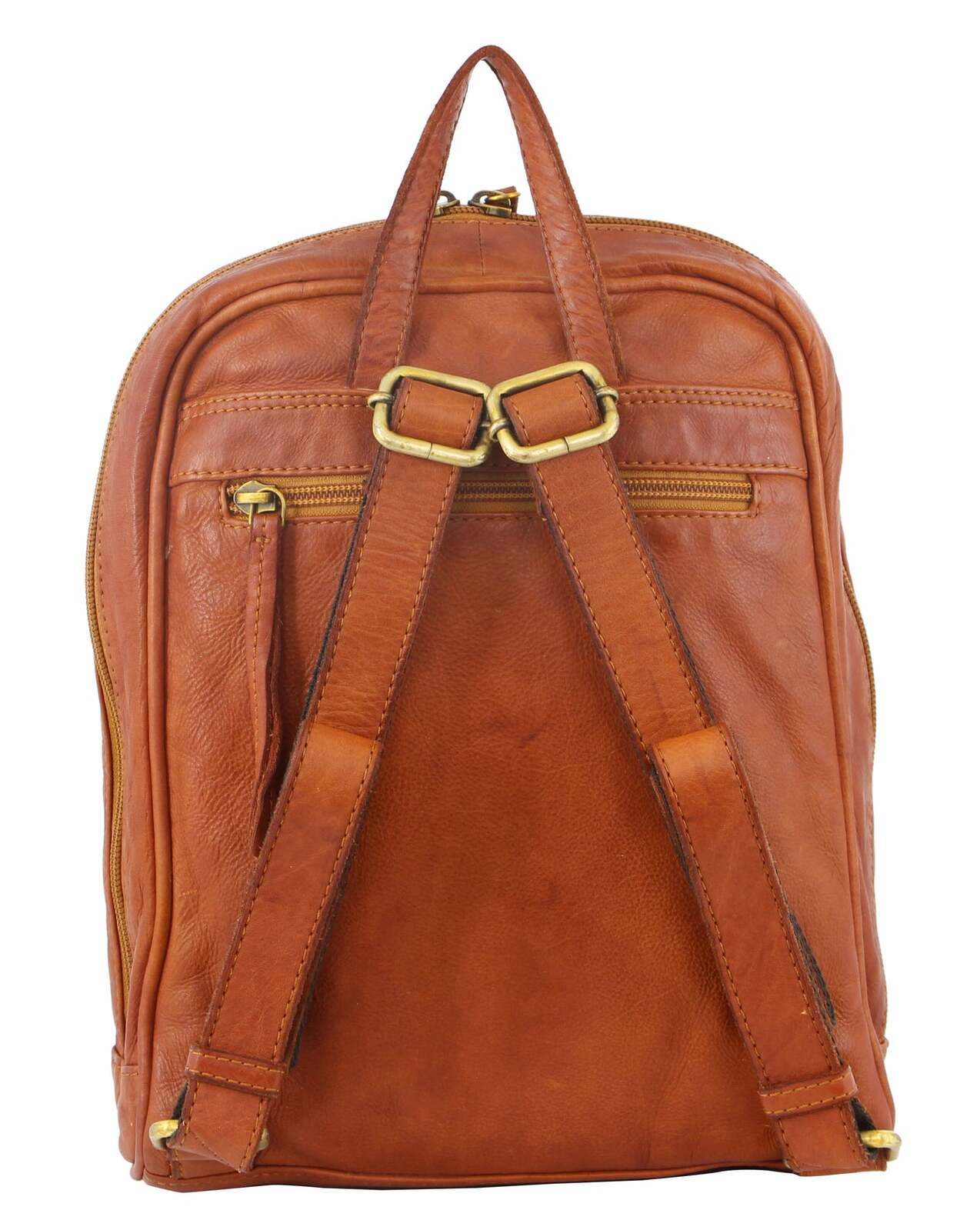 Pierre Cardin Woven Leather Ladies Backpack Bag Travel Satchel Zip - Cognac