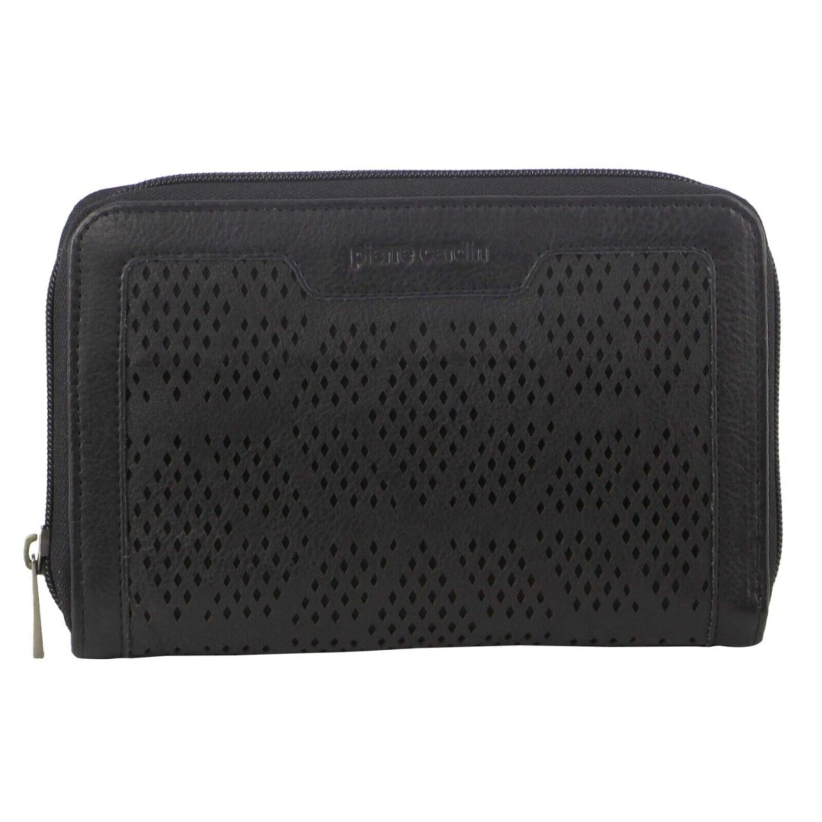 Pierre Cardin Perforated Leather Ladies Zip Around Wallet - Black