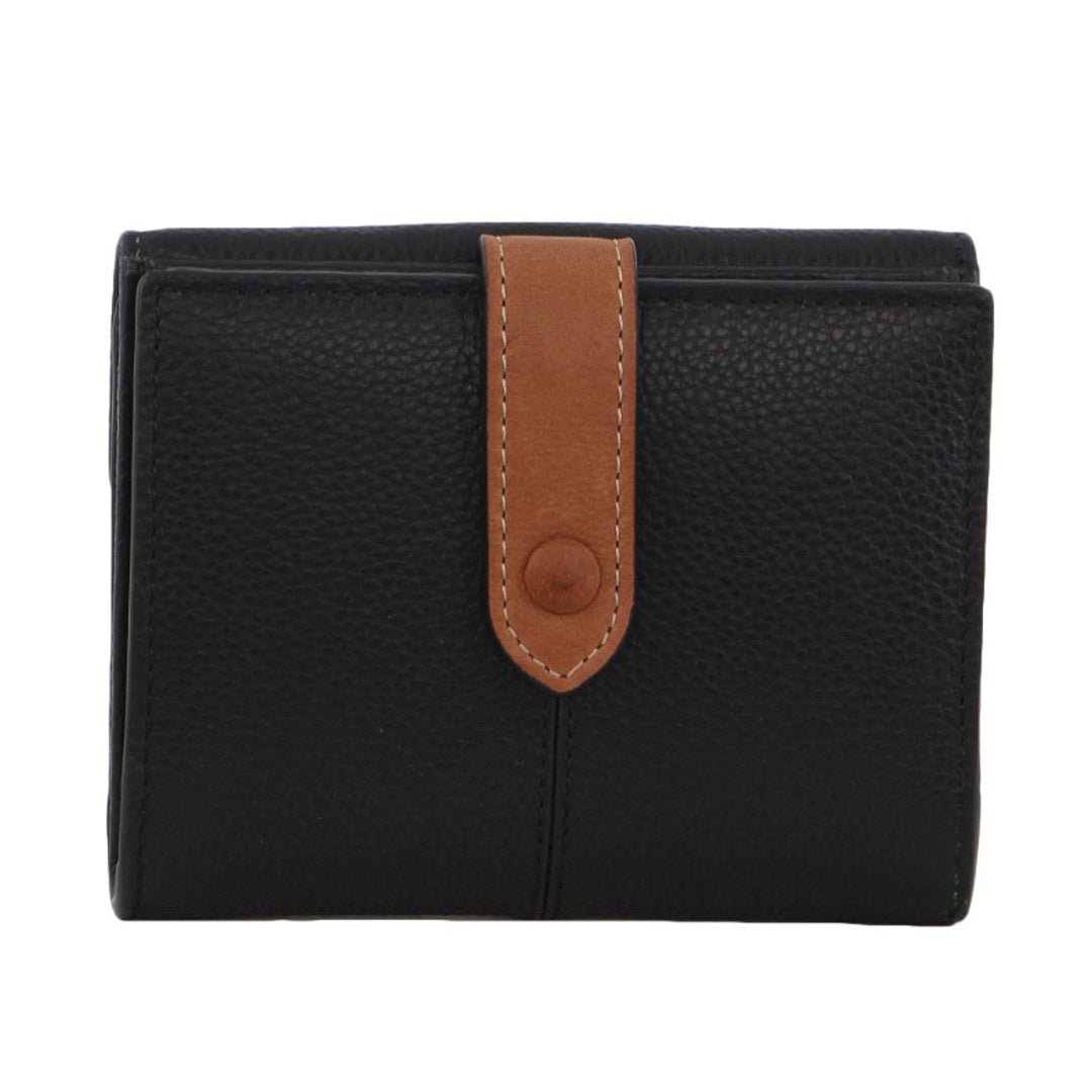 Pierre Cardin Womens Leather Bi-Fold Tab Wallet Ladies - Black