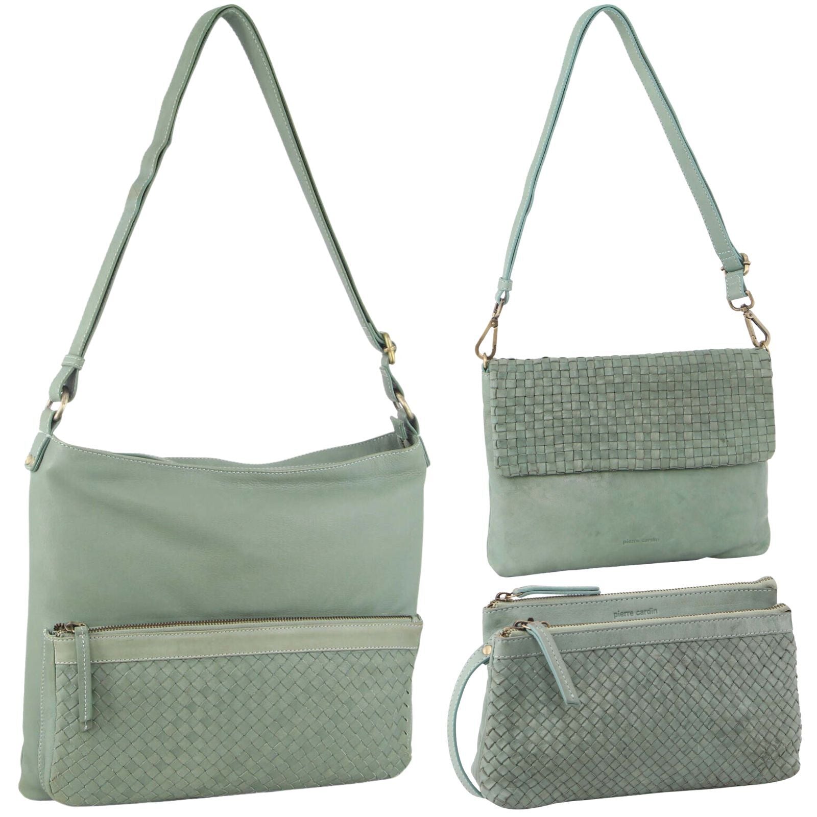 3-Piece Set Pierre Cardin Womens Woven Cross-Body Bag - Mint Green