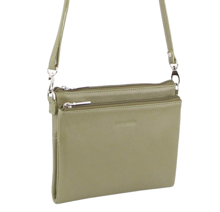 Pierre Cardin Ladies Cross Body Bag Leather Clutch Shoulder Sling Womens  - Sage