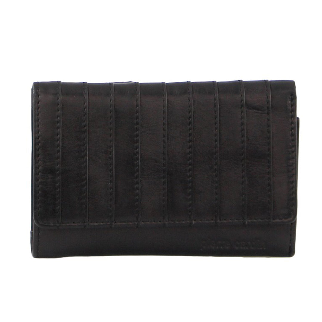 Pierre Cardin Stich Design Leather Ladies Large Tri-Fold Wallet in Black