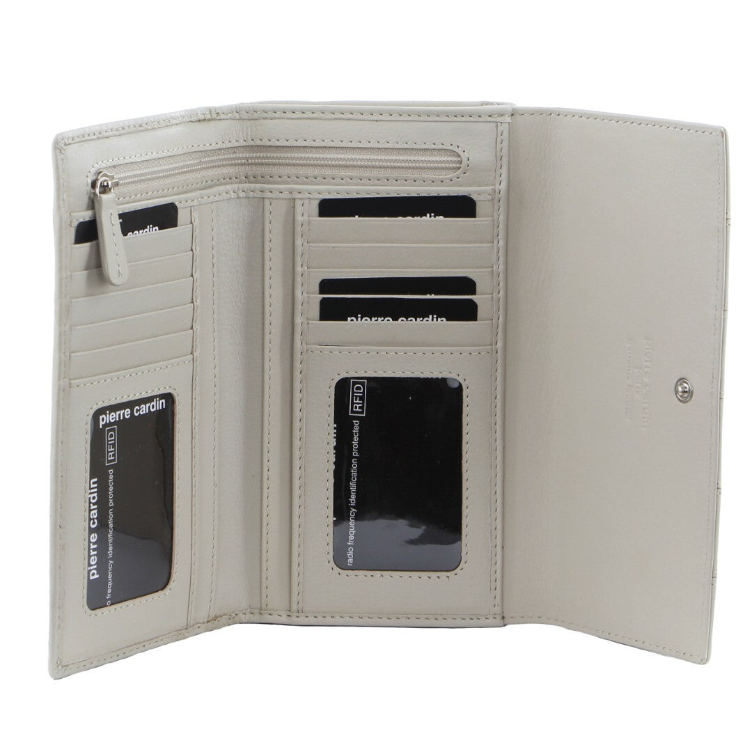 Pierre Cardin Womens Leather Tri-Fold Wallet RFID in Bone