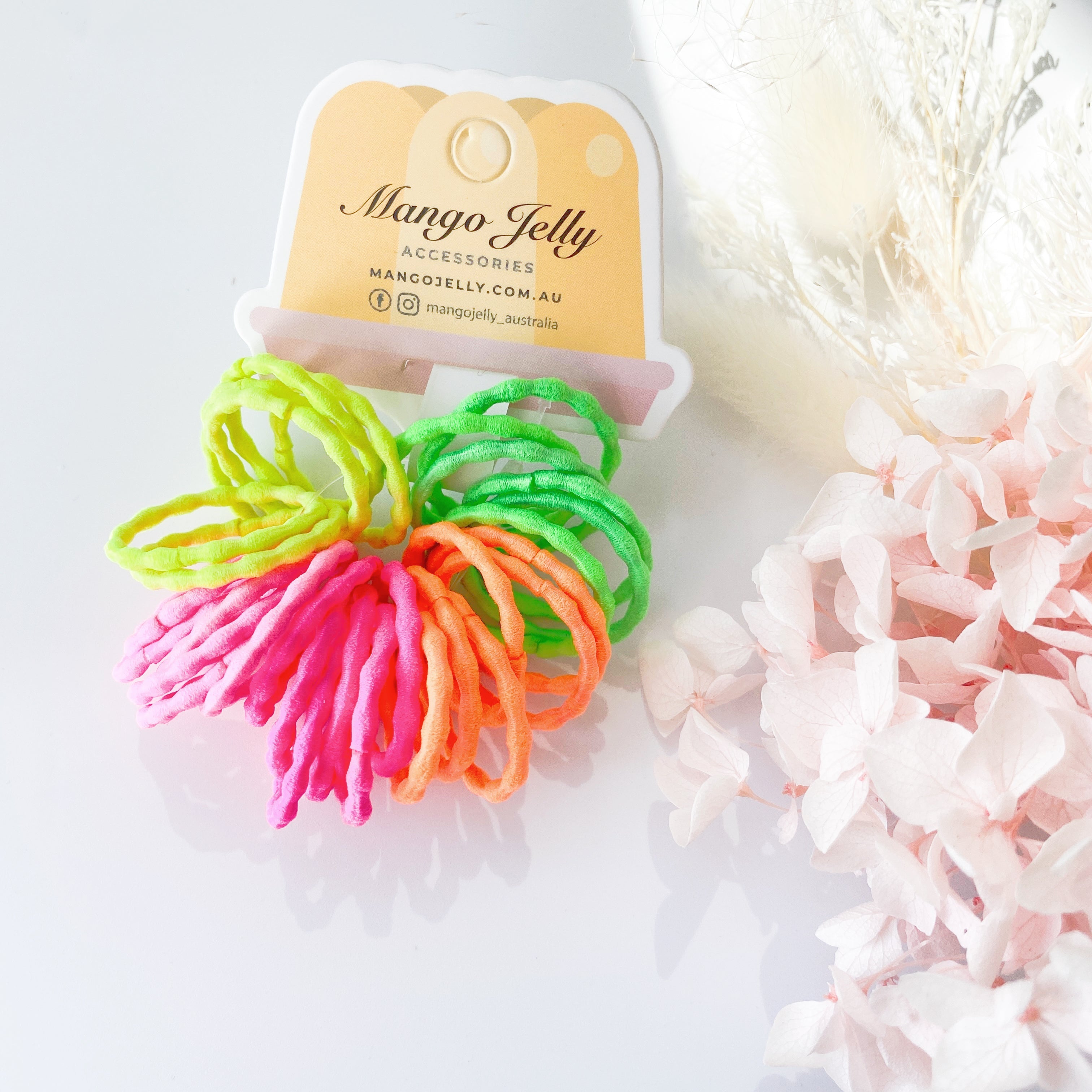 MANGO JELLY Kids Hair Ties (3cm) - Silky Pop Neon - Six Pack