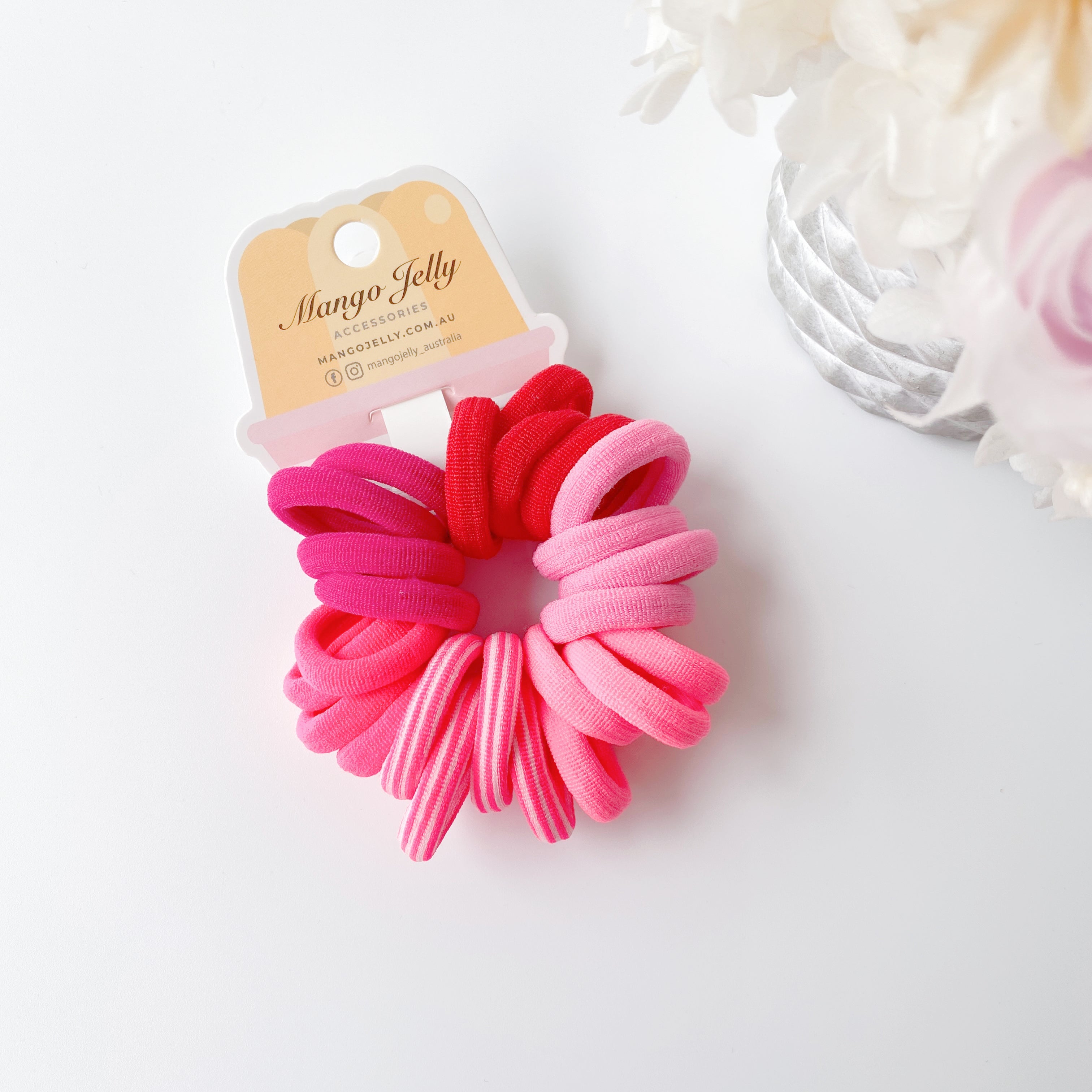 MANGO JELLY Metal Free Hair Ties (3cm) - Just Pink 24P - One Pack