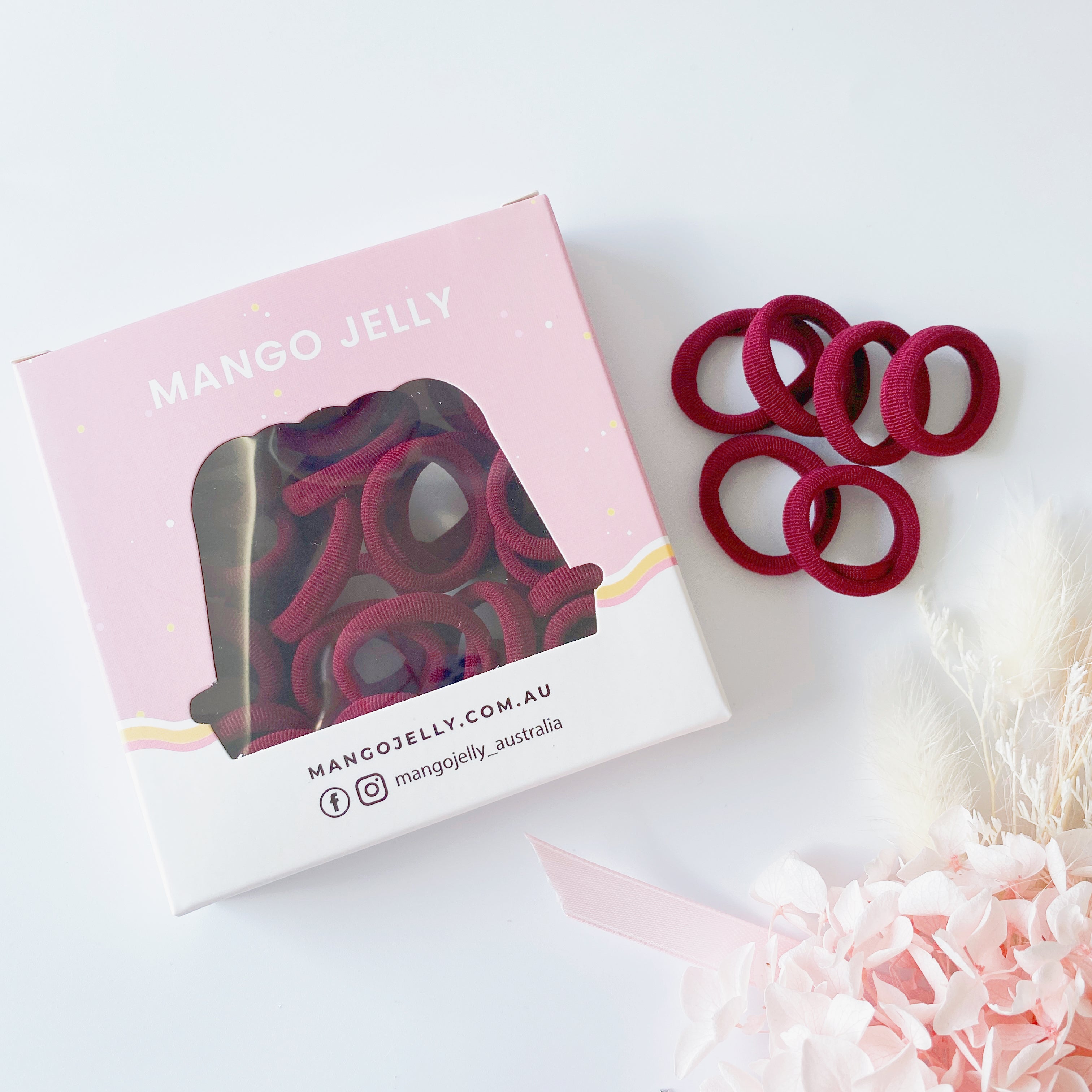 MANGO JELLY Metal Free Hair Ties (3cm) - School Colour Maroon 36P - Three Pack