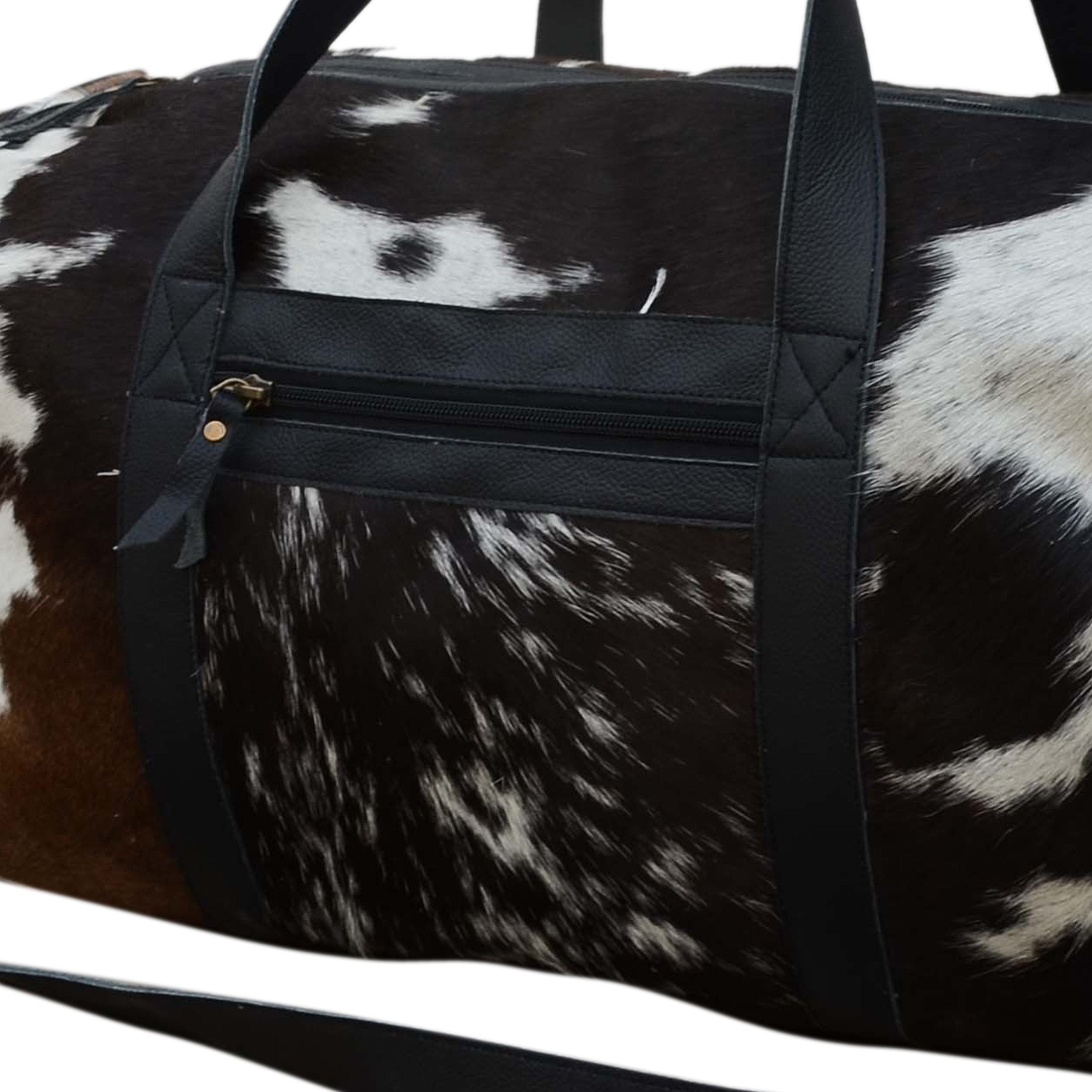 COWHIDE PATCH OVERNIGHT BAG