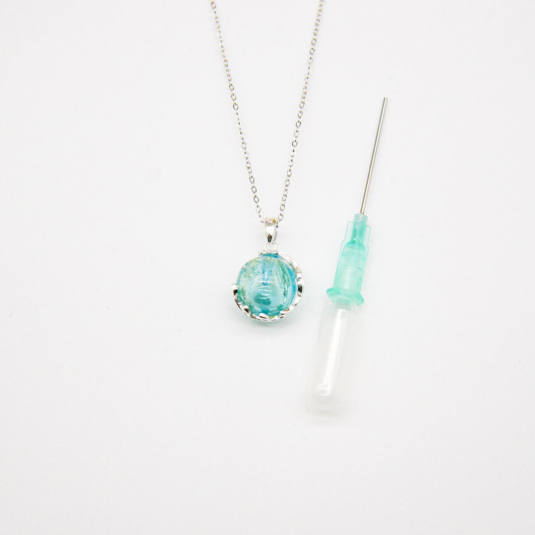 Gift Box - Aroma Necklace White Gold - Planet Celestial Aqua (Light Blue) + Purify Oil Blend