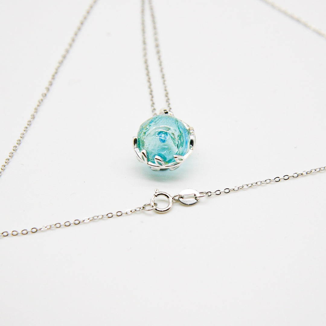 Gift Box - Aroma Necklace White Gold - Planet Celestial Aqua (Light Blue) + Purify Oil Blend