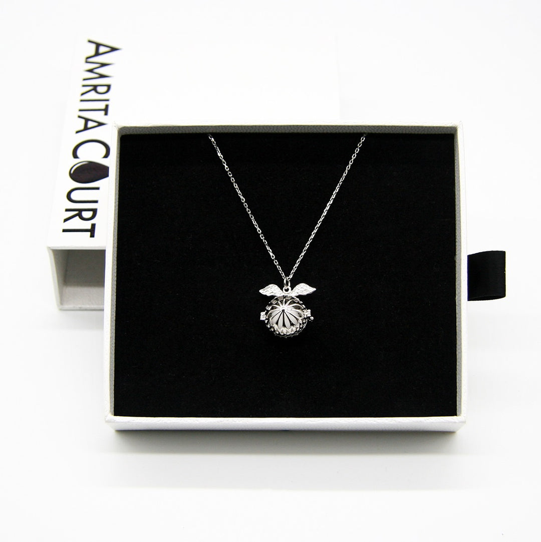 Gift Box - Angel Ball White Gold Aroma Necklace + Purify Oil Blend