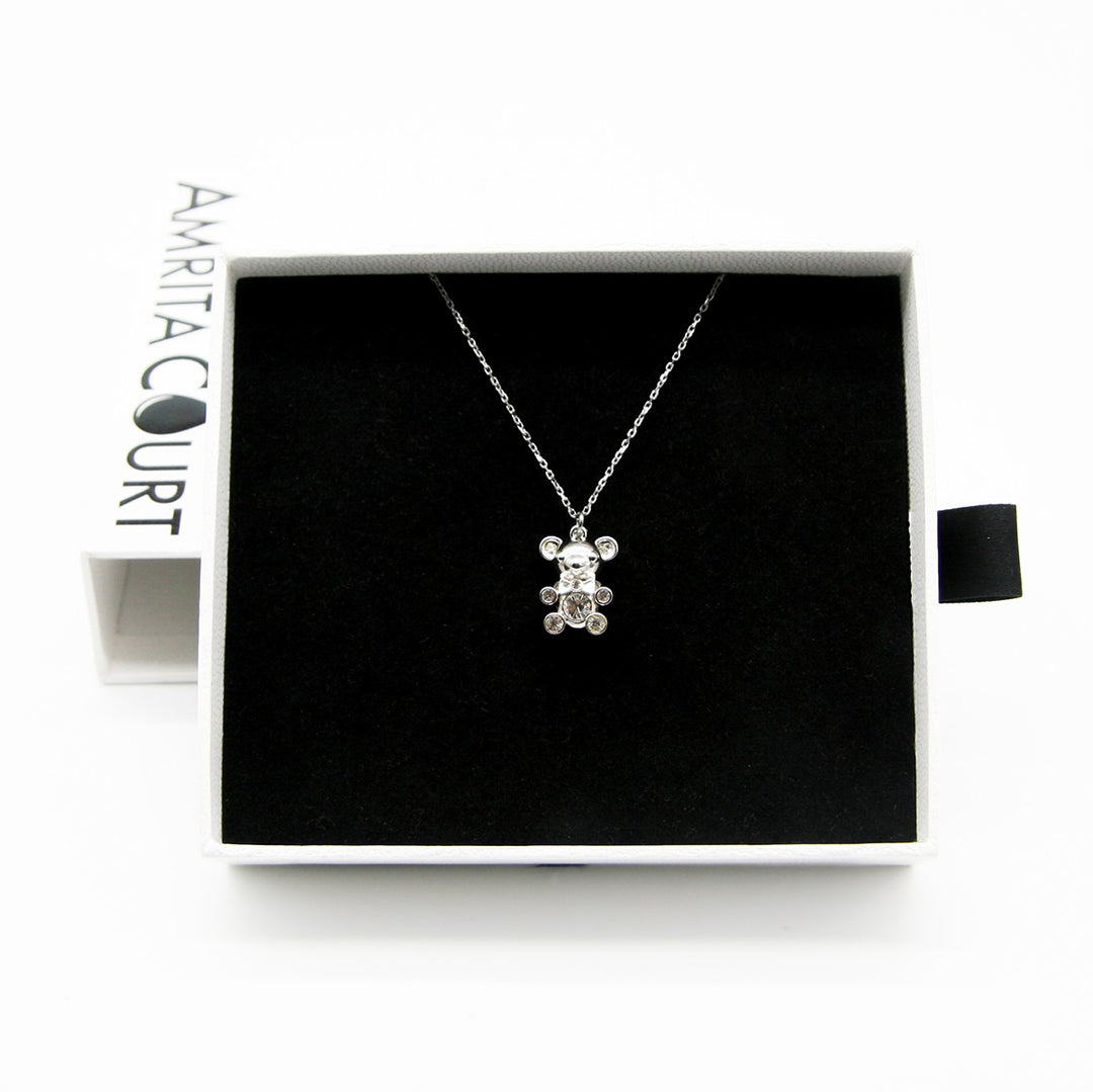 Gift Box - Bear White Gold Aroma Necklace + Purify Oil Blend