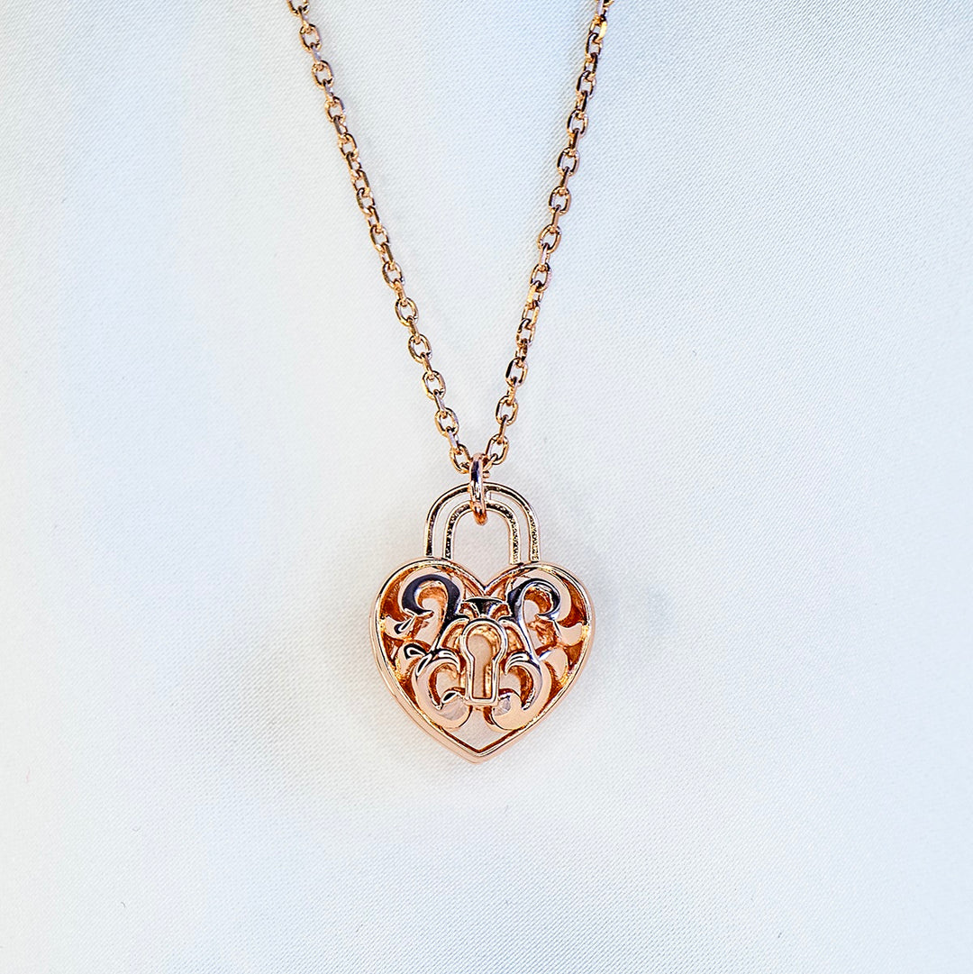 Gift Box - Heart Lock Rose Gold Aroma Necklace + Purify Oil Blend