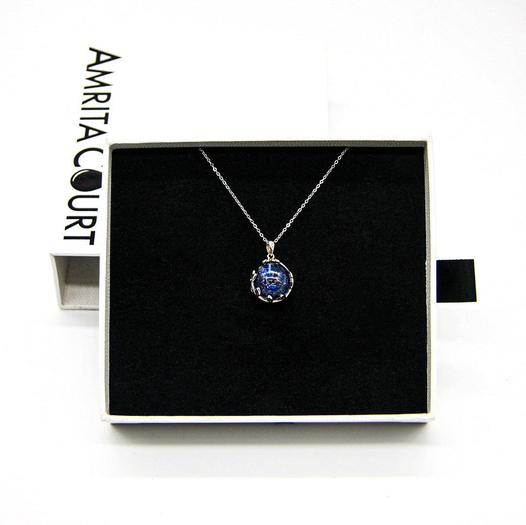 Gift Box - Aroma Necklace White Gold - Planet Celestial Sapphire (Blue) + Purify Oil Blend