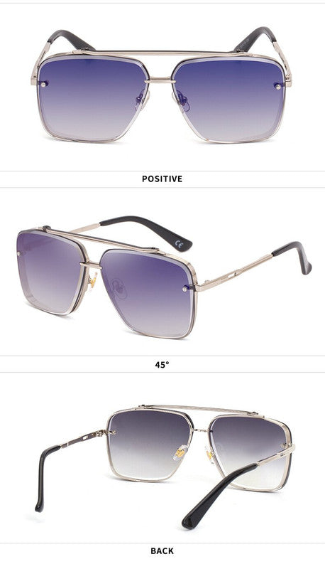 Outer Blue Square Sunglasses,Fashionable Men's Metal, UV400 Gradient Lenses for Timeless Style