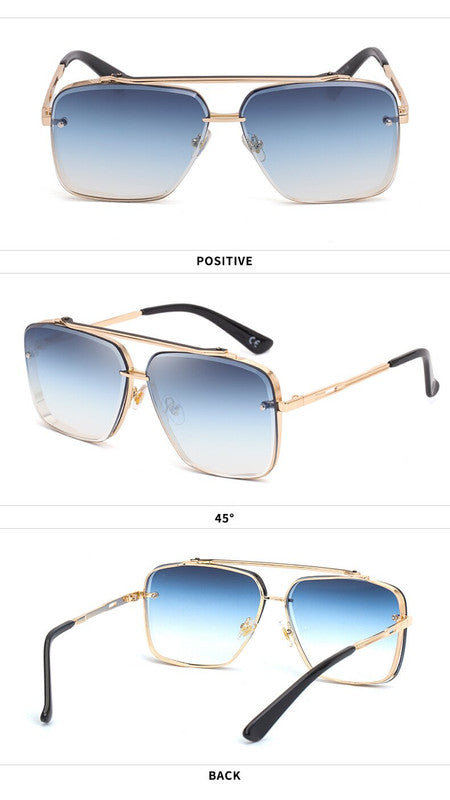 Gredual Blue Square Sunglasses,Fashionable Men's Metal, UV400 Gradient Lenses for Timeless Style