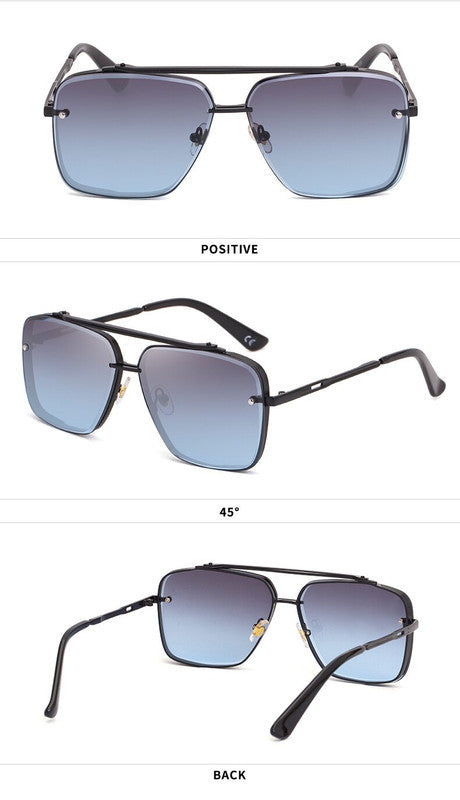 Grey  Blue Sunglasses,Fashionable Men's Metal, UV400 Gradient Lenses for Timeless Style