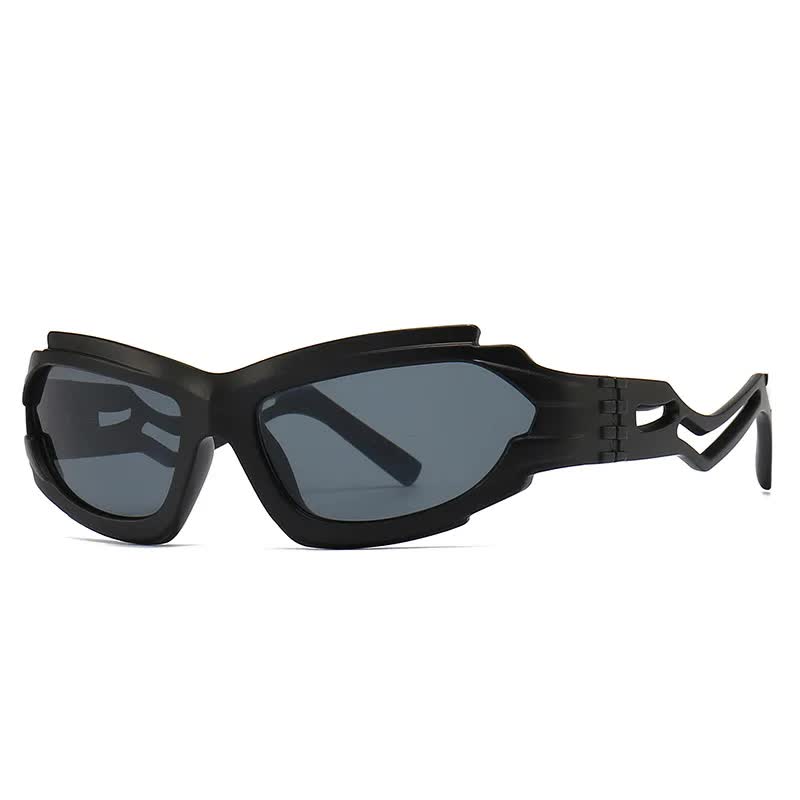 Futuristic Sports Wrap Man Sunglasses - Bold Black Frames with UV Protection