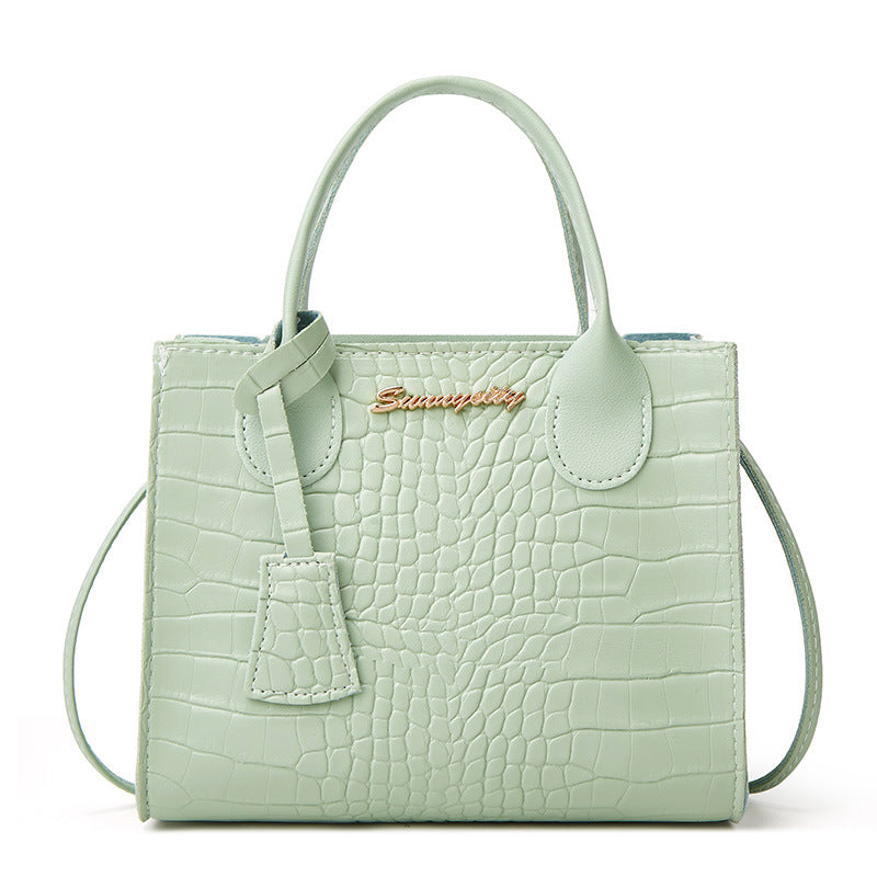 Elegant Crocodile Embossed Faux Leather Handbag - Green Tote with Dual Handle for Women 20*16*9cm