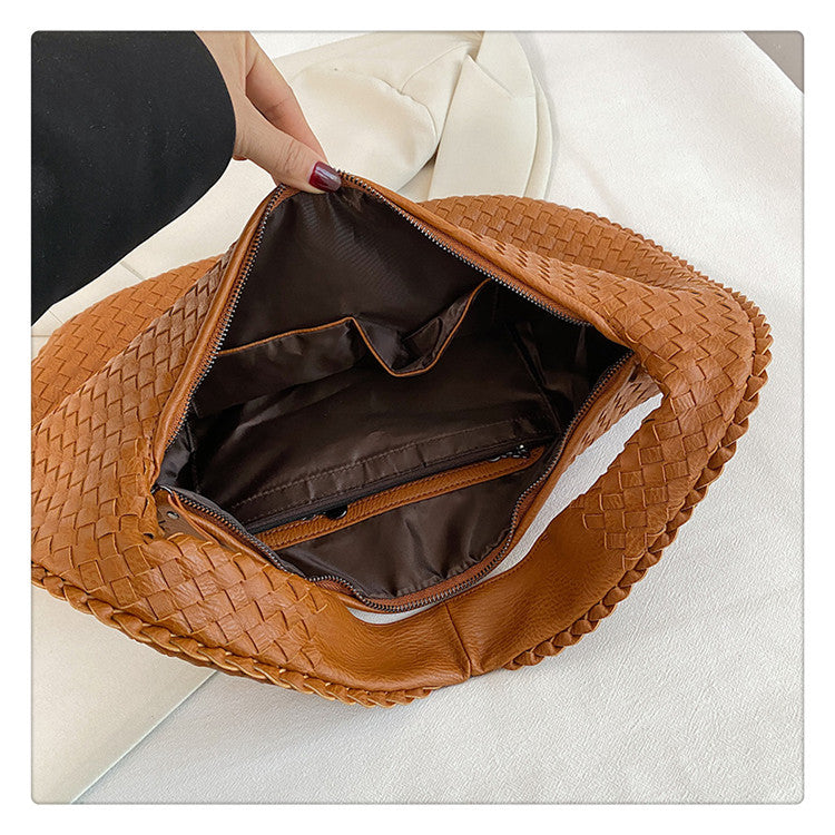 Luxury Woven Leather Hobo Bag - Elegant Shoulder Tote 34*21cm (khaki)