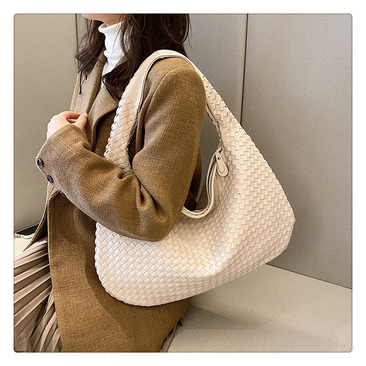 Elegant Woven Leather Hobo Bag - Soft Shoulder Tote 47*32cm (off-white)