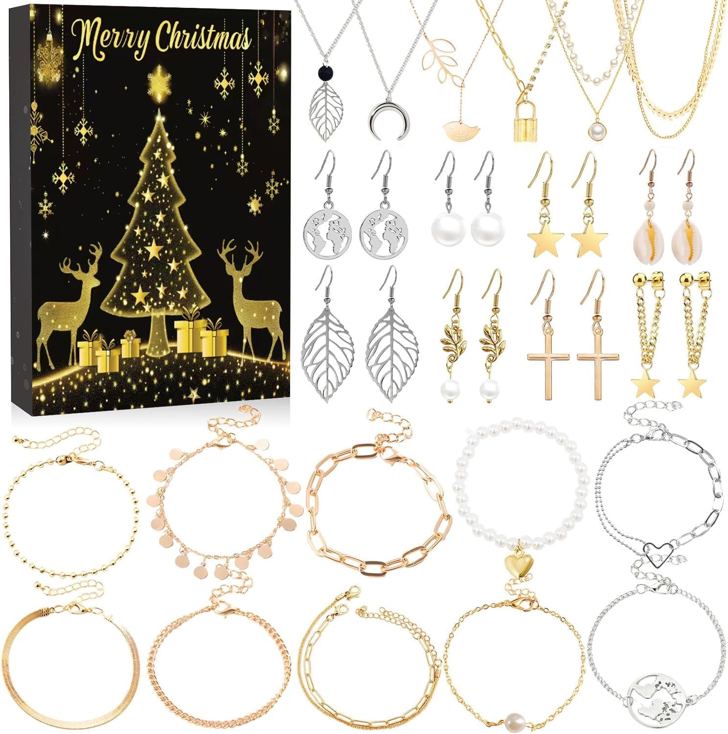 Elegant Jewelry Advent Calendar - Necklaces, Earrings, and Bracelets Gift Set