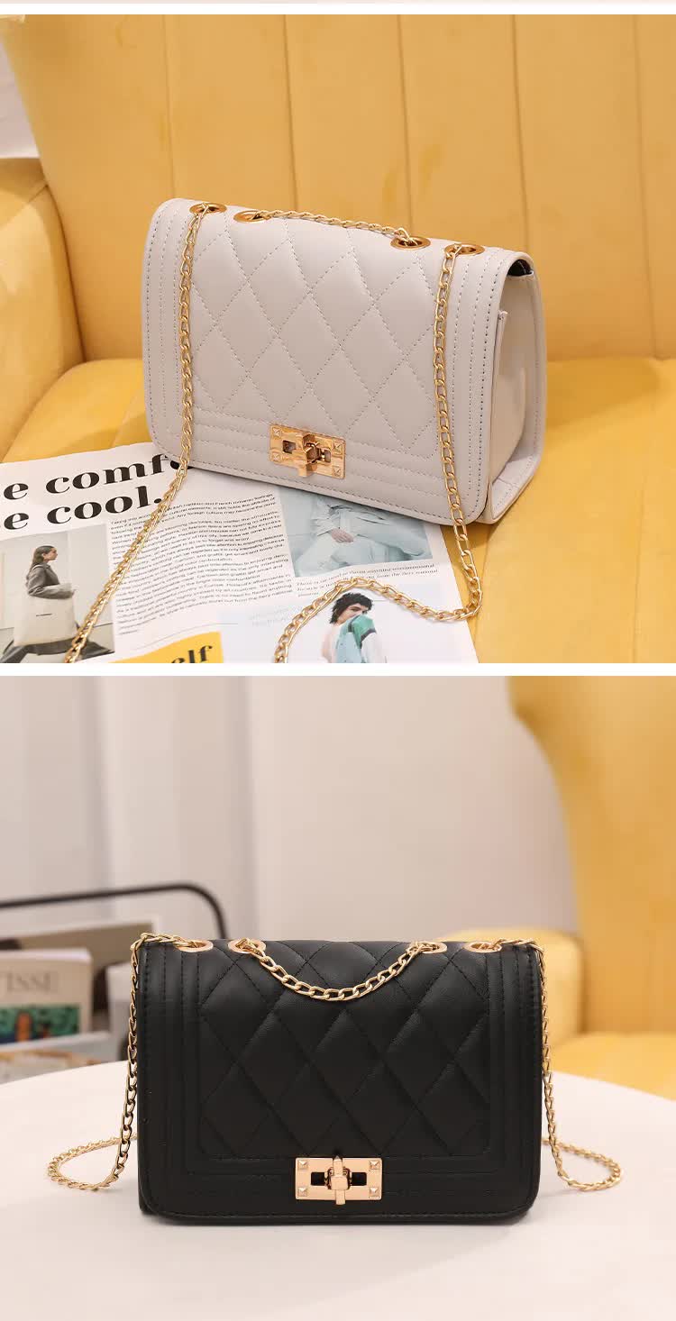 Chic Quilted Crossbody Bag in Grey with Gold Chain Strap