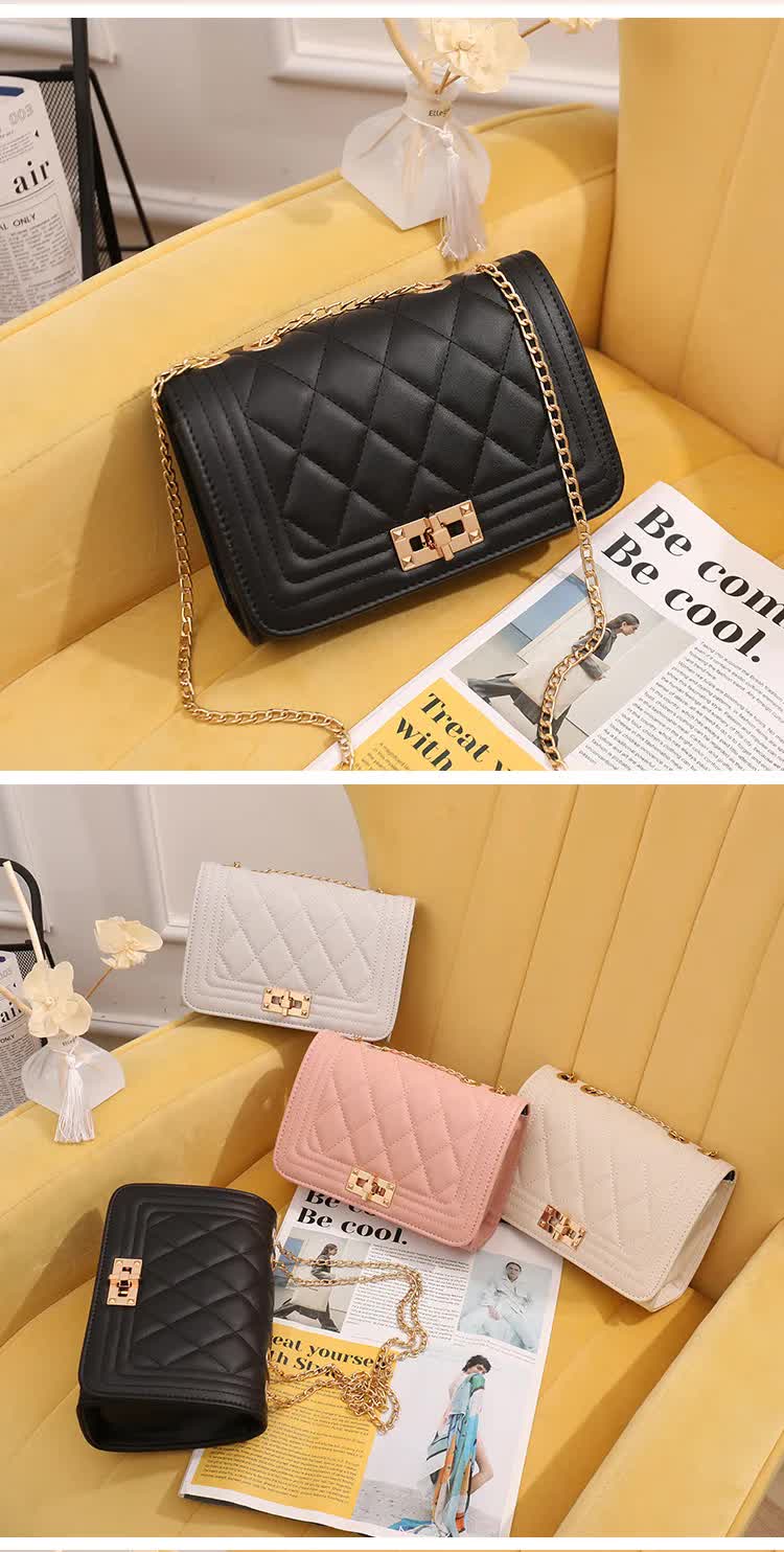 Chic Quilted Crossbody Bag in Black with Gold Chain Strap