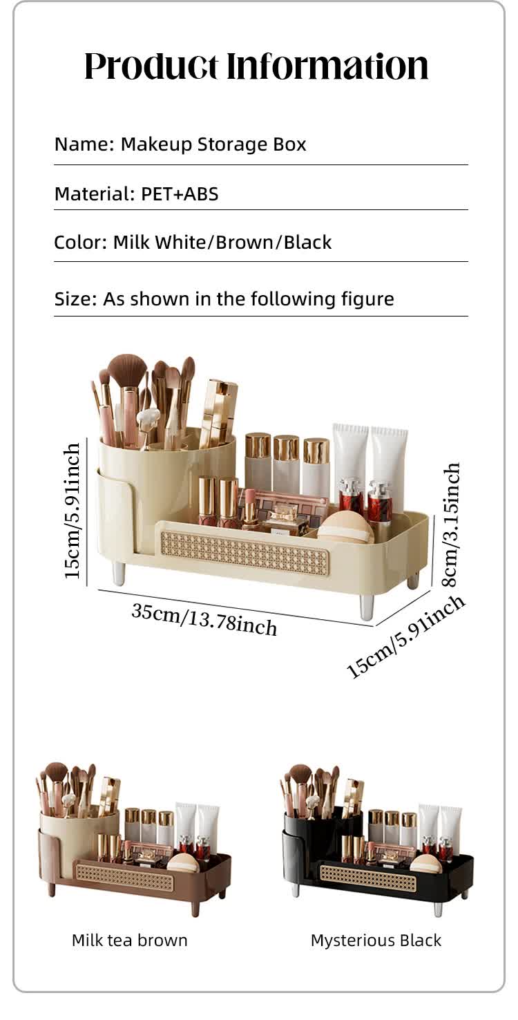 White Cosmetic Organizer - Rotating Desktop Makeup Brush Holder with Large Capacity Storage