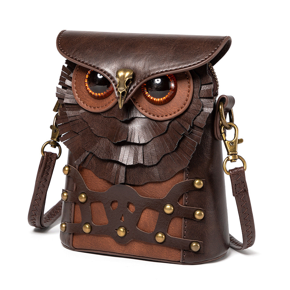 Handcrafted Leather Owl Crossbody Bag – Unique Retro Design Shoulder Purse for Women