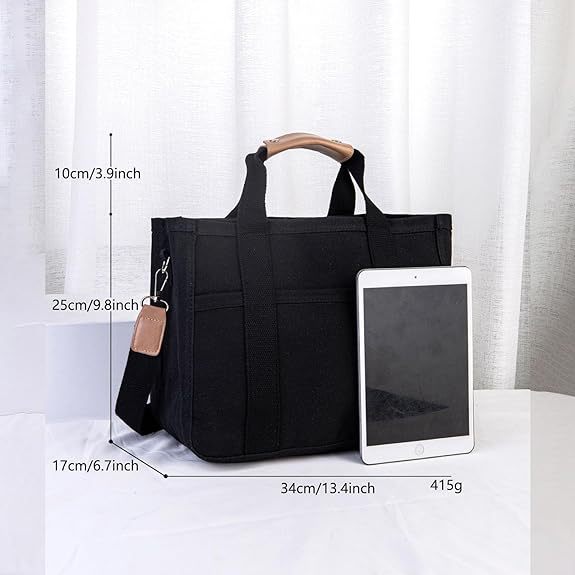 White Stylish Canvas Briefcase Tote Bag with Large Capacity for Women