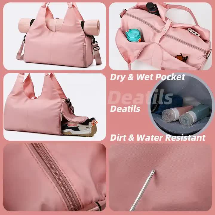 Pink Oxford Fabric Women's Shoulder Bag, Large Capacity Yoga & Gym Bag with Separate Shoe Compartment - Stylish & Functional Sport Bag