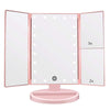 Pink Tri-Fold Lighted Makeup Mirror, 22 LED Vanity Mirror with 1X/2X/3X/10X Magnification, Portable Cosmetic Mirror