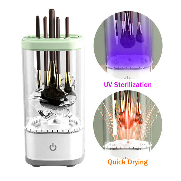 White Electric Makeup Brush Cleaner and Dryer – USB Automatic Household Cleaning Device with UV Sterilization and Fast Drying Function