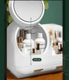 Green LED Vanity Makeup Organizer with Partition Storage and Touch-Control Mirror - Large Capacity Cosmetic Box