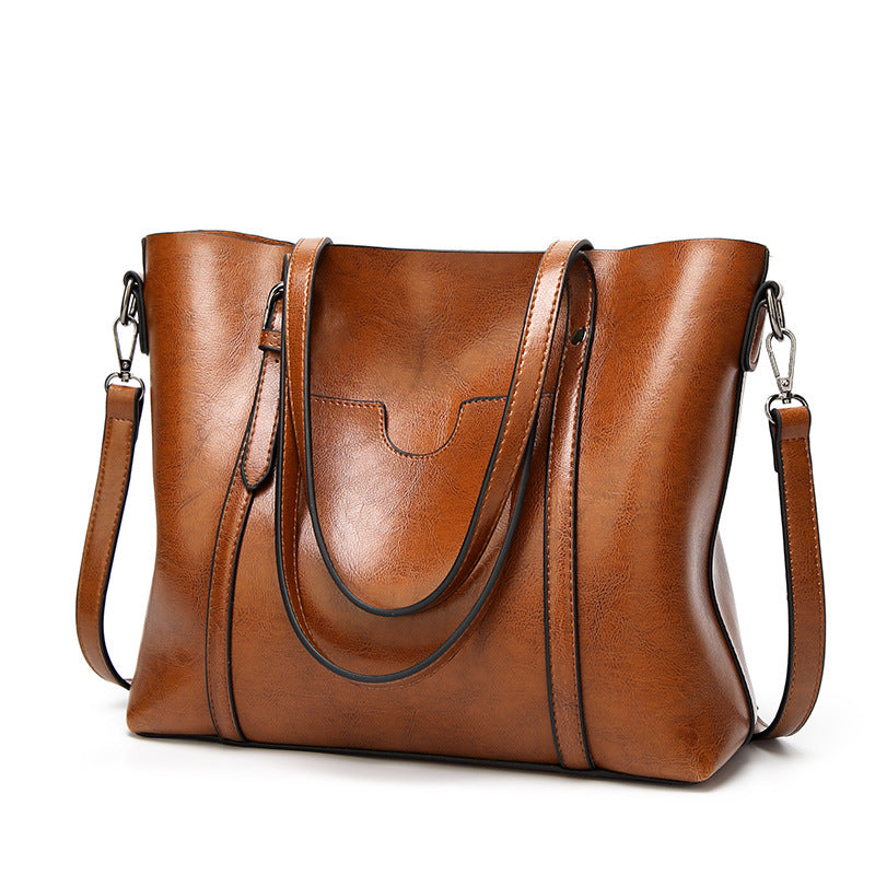 Elegant PU Leather Tote Bag with Detachable Strap - Brown