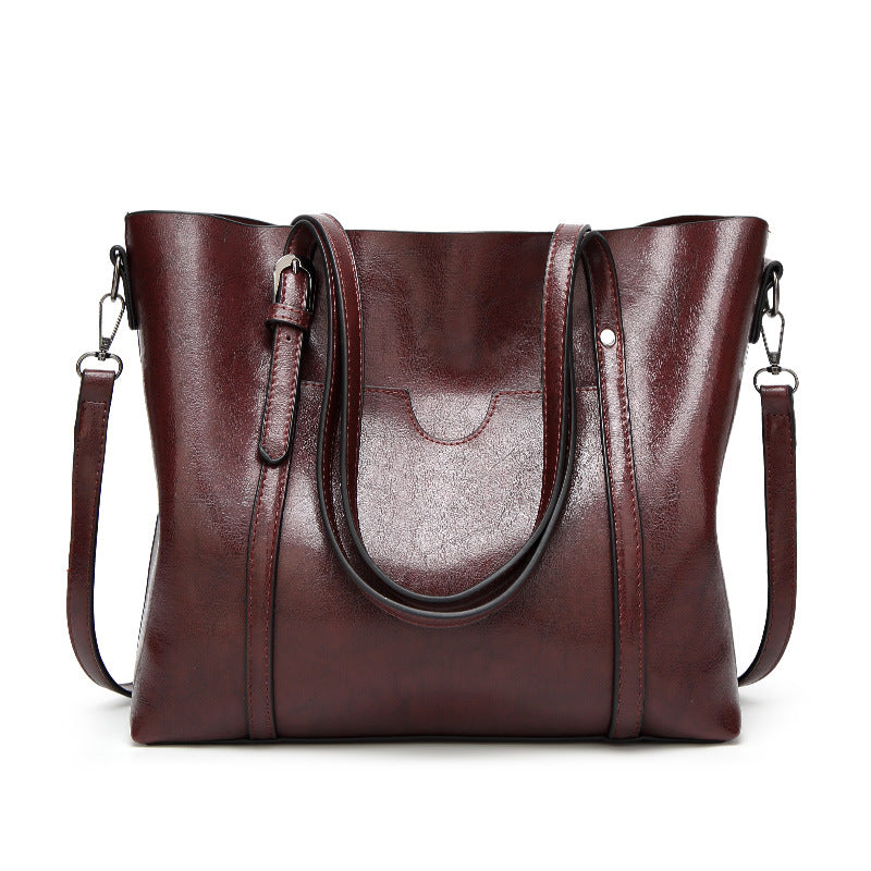 Elegant PU Leather Tote Bag with Detachable Strap - Coffee