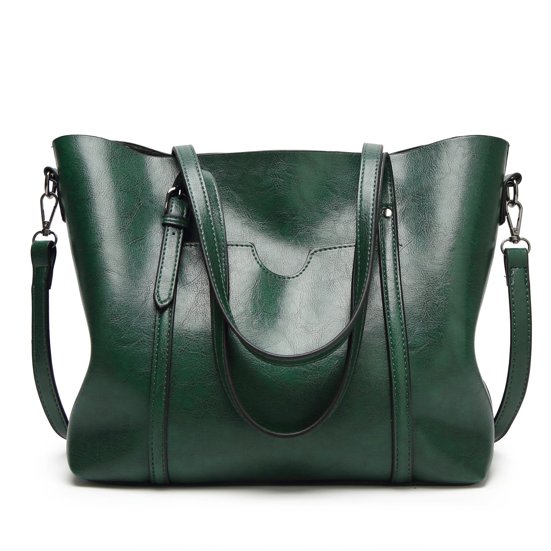 Elegant PU Leather Tote Bag with Detachable Strap - Green