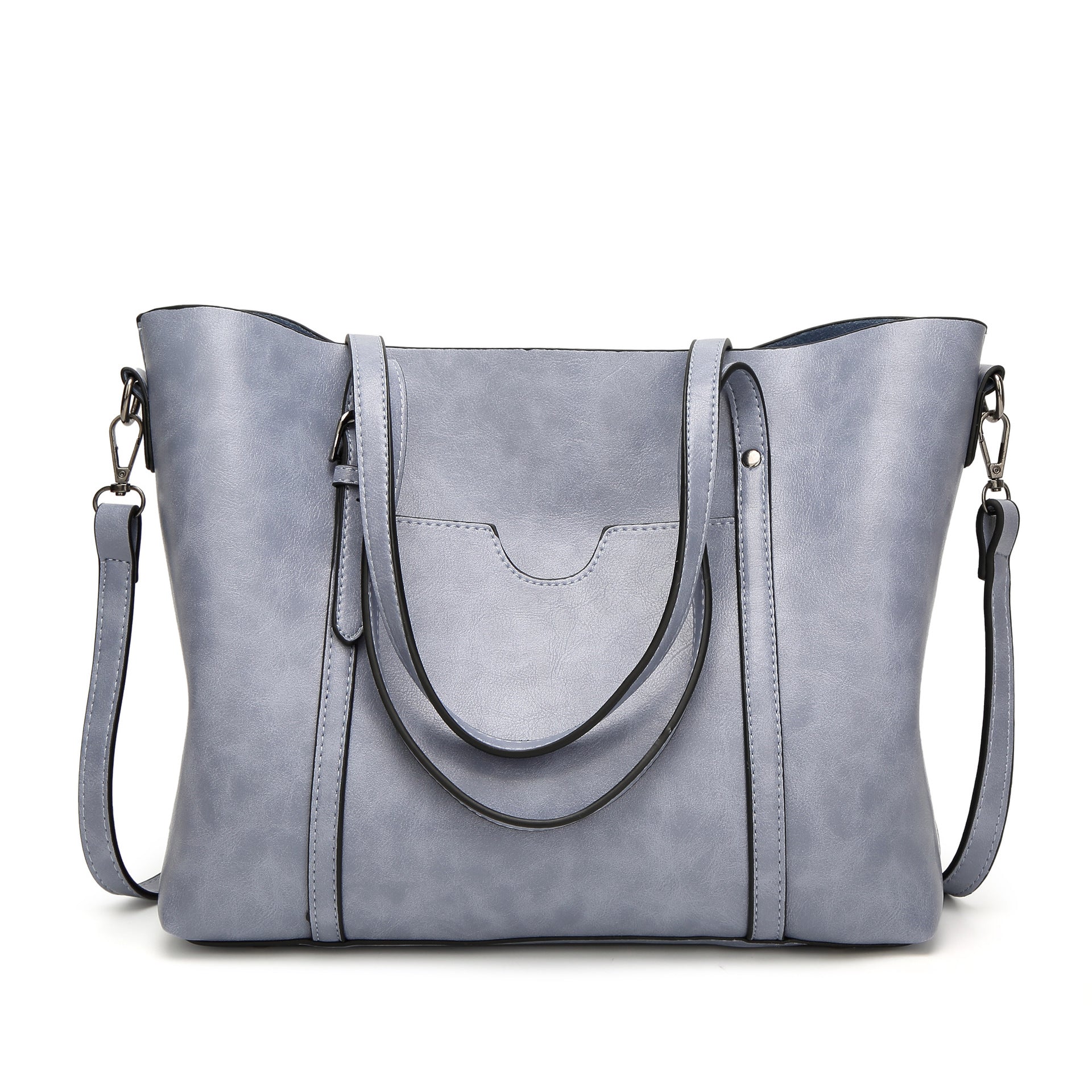 Elegant PU Leather Tote Bag with Detachable Strap - Light Blue