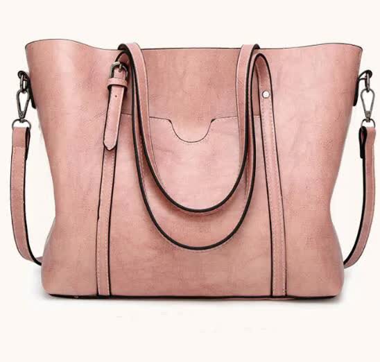 Elegant PU Leather Tote Bag with Detachable Strap - Pink